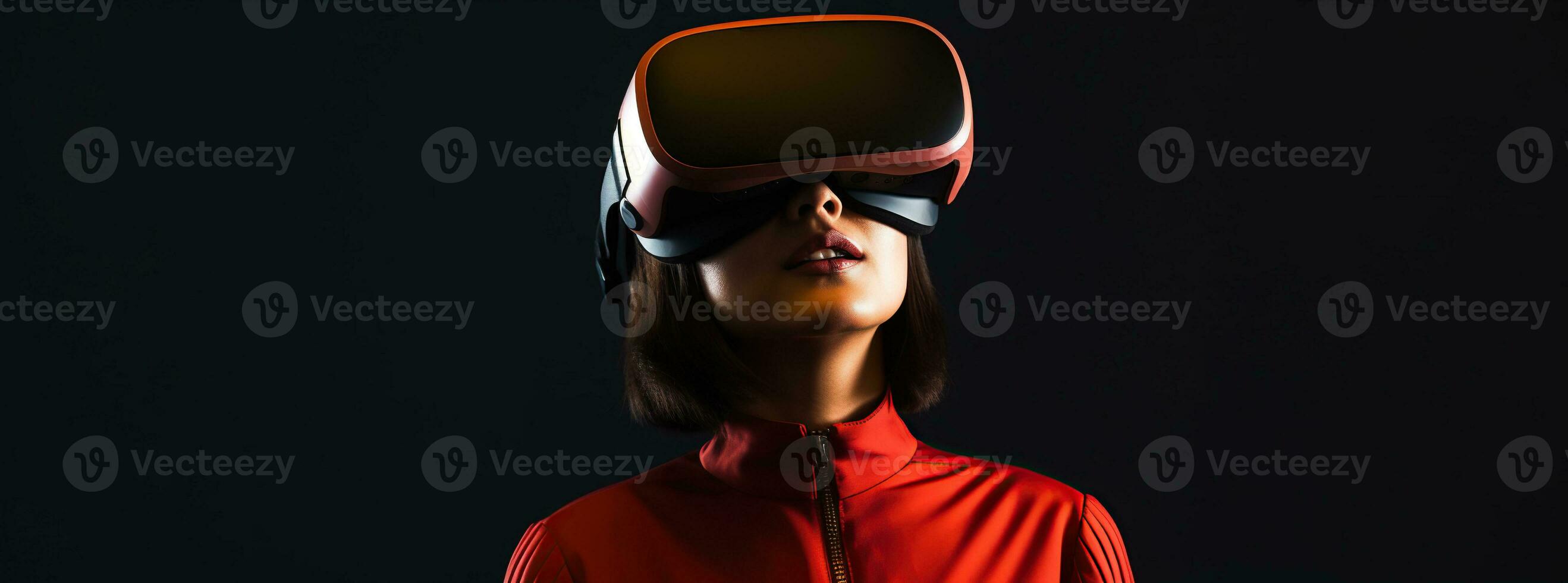 illustration av en person bär en virtuell verklighet vr headset, ai genererad. foto