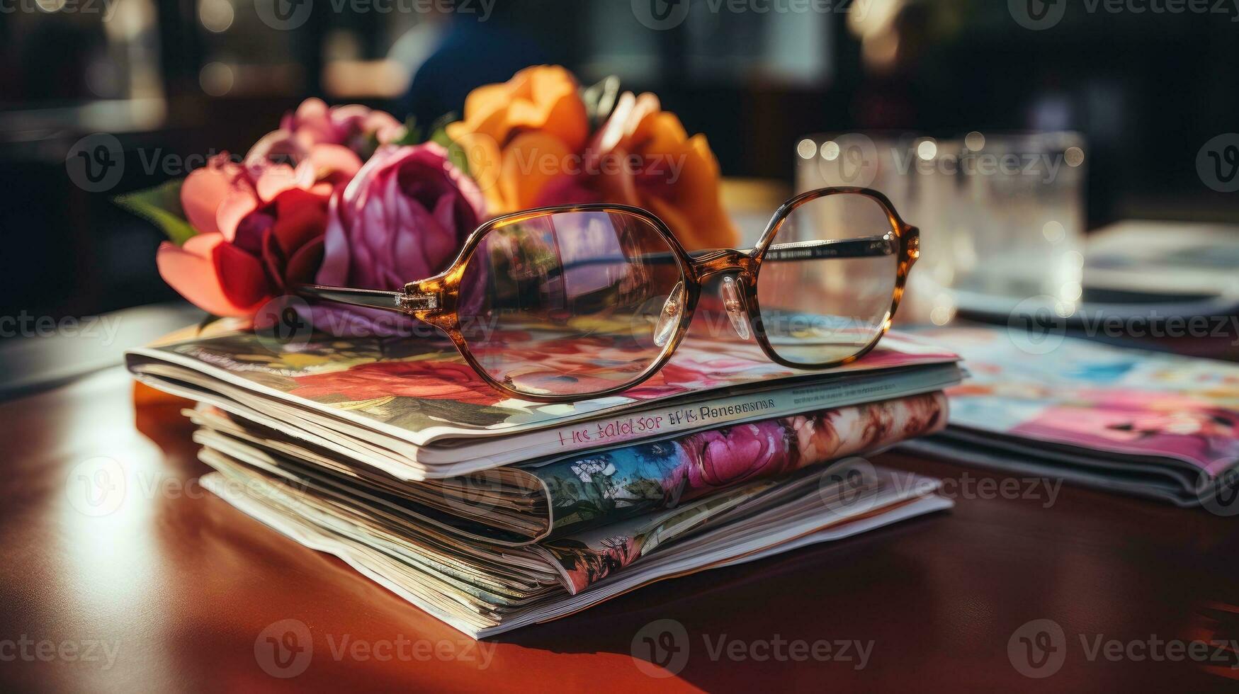 tidningar på tabell med glasögon. foto