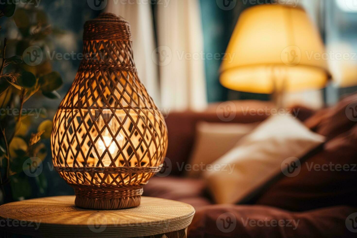 skön korg- lampa med belysning dekoration i en rum. foto
