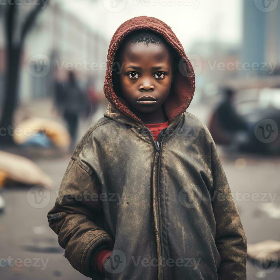 fattig afrikansk pojke i de stad under foto