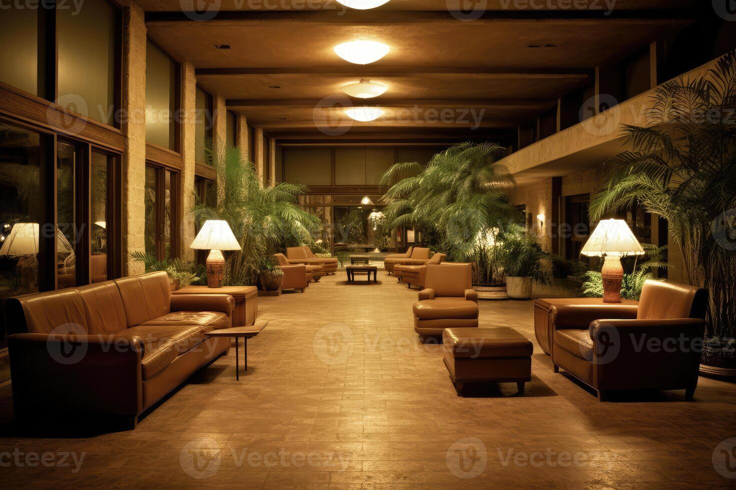 hotell lobby med Västra stil möbel profesional fotograpi ai genererad foto