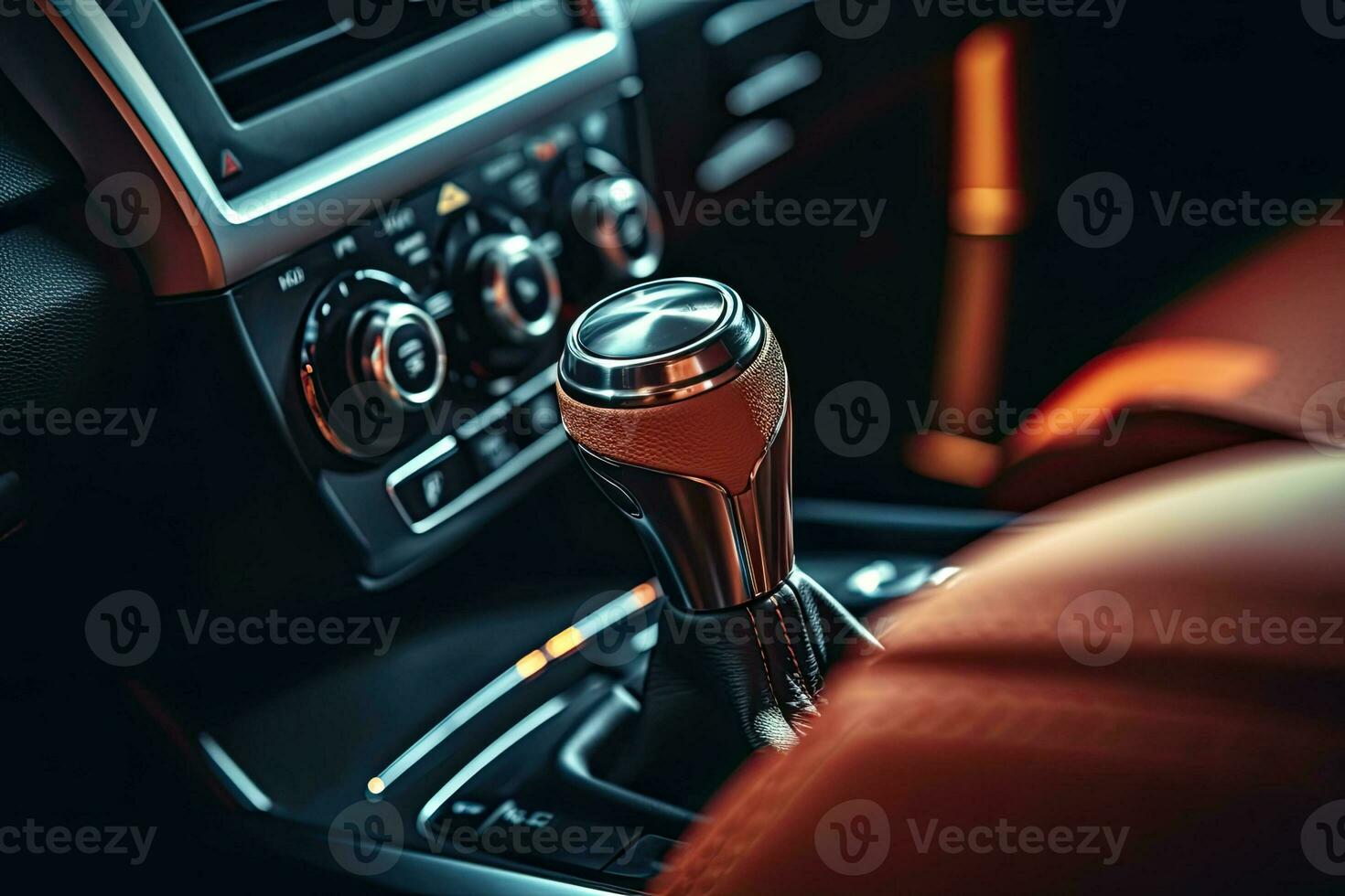 automatisk bil interiör detaljer redskap pinne av en modern bil. närbild. generativ ai foto