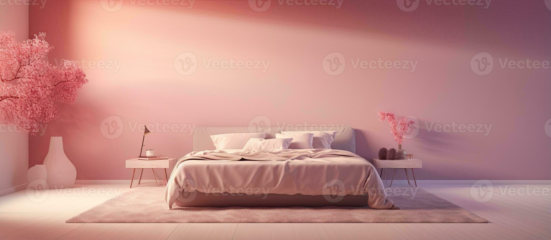 illustrerade säng i en sovrum interiör foto