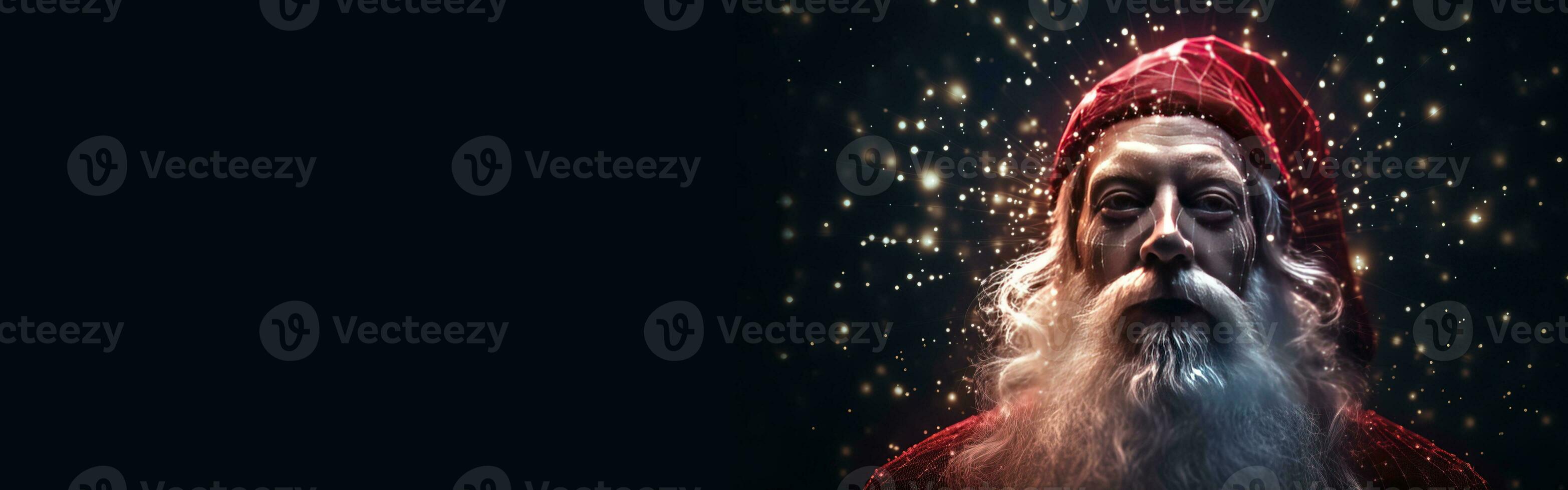 jul santa claus i ny år närbild, mörk abstrakt Plats bakgrund. ai genererad. foto