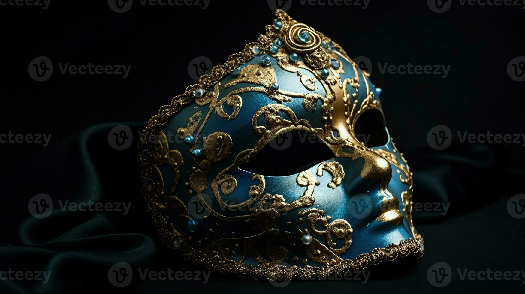 elegant och delikat venetian mask över blå mörk bakgrund, generativ ai foto