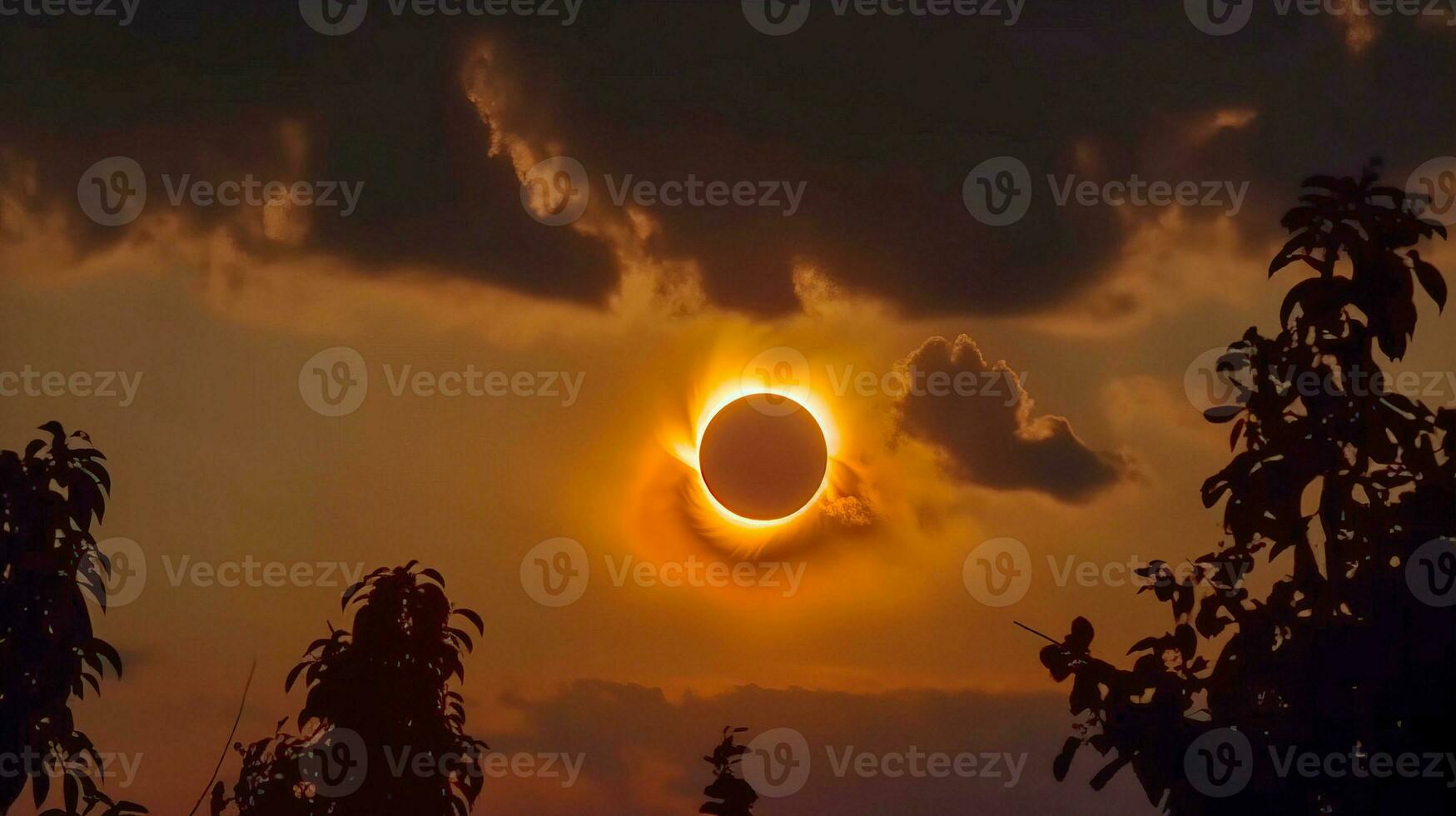 ett astronomisk fenomen, ett förmörkelse av de Sol mot de bakgrund av natur på natt. ai genererad. foto