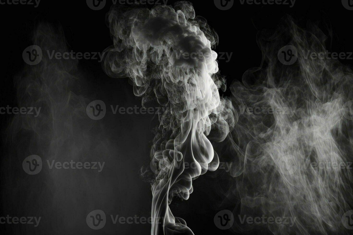 en svart bakgrund och en silhuett av vit rök foto