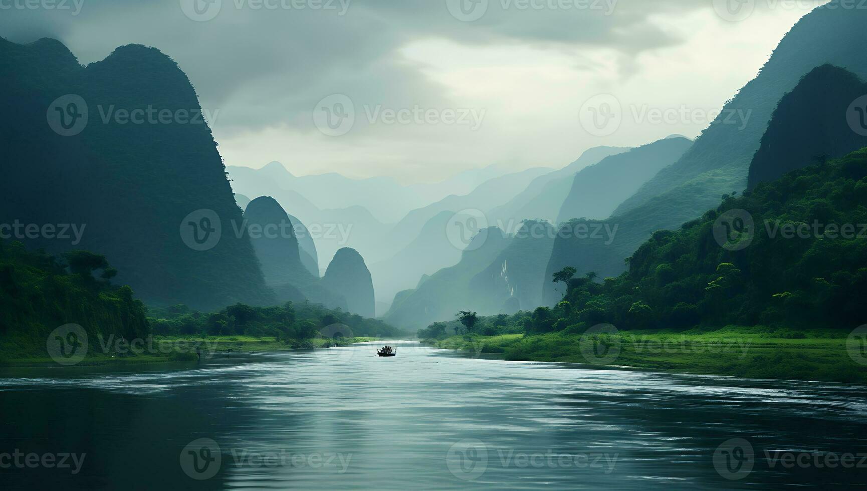 kalksten bergen och flod landskap foto