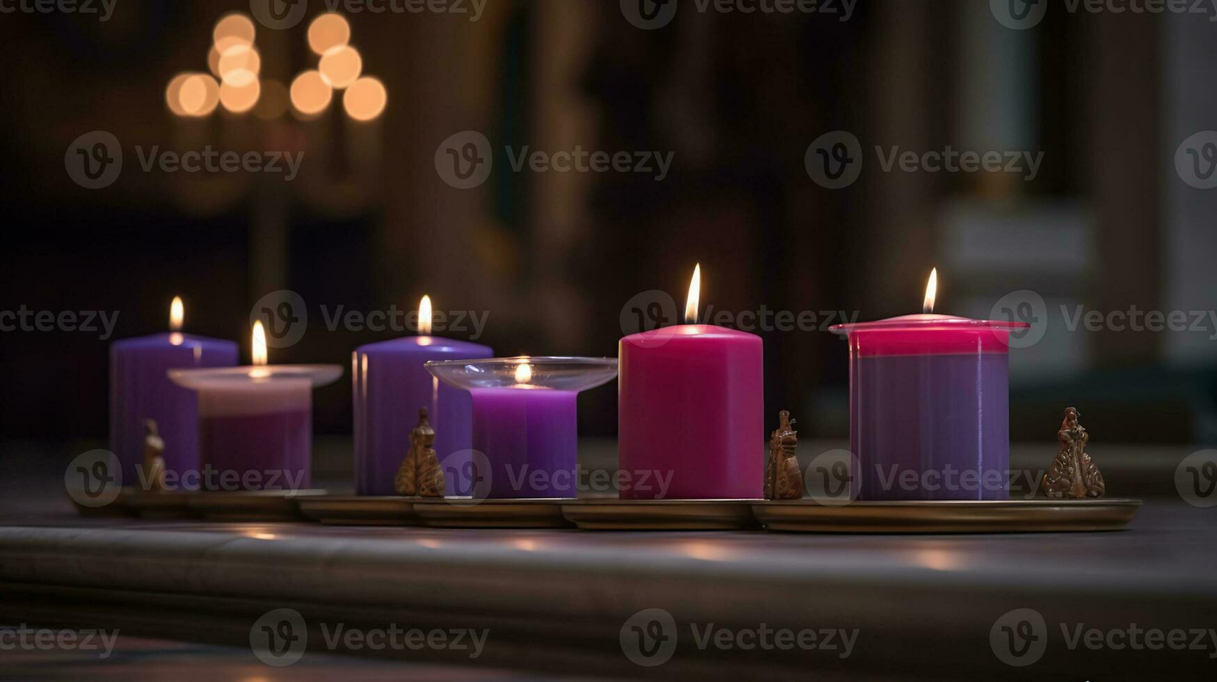 första advent ljus i kyrka, generativ ai foto
