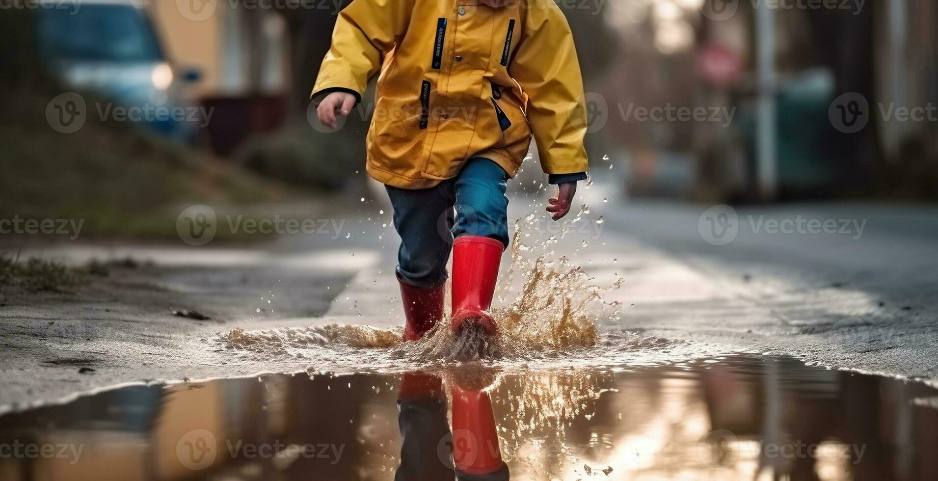 en liten Pojkar våt och vild utforskning, generativ ai foto