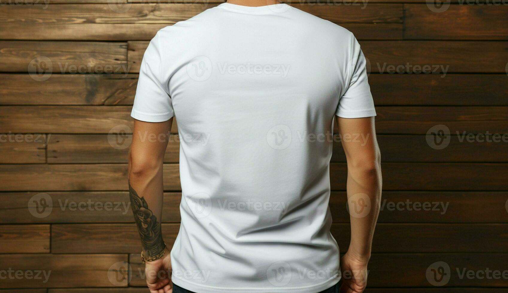 attrapp i en vit t-shirt är ser från de tillbaka design för kläder ai genererad foto