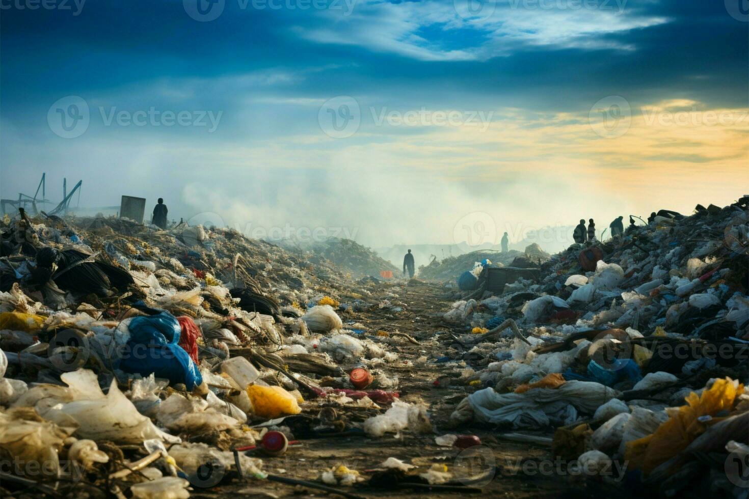 deponi skildrar de miljö- utmaning av hushåll avfall och förorening ai genererad foto