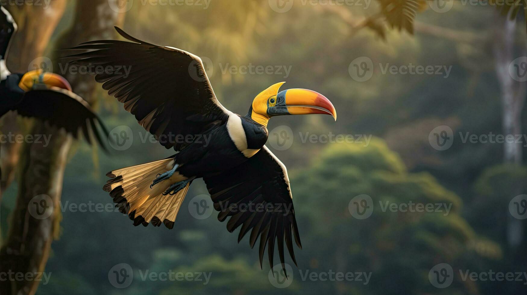 bra hornbill flugor fritt i de vilda djur och växter. generativ ai foto