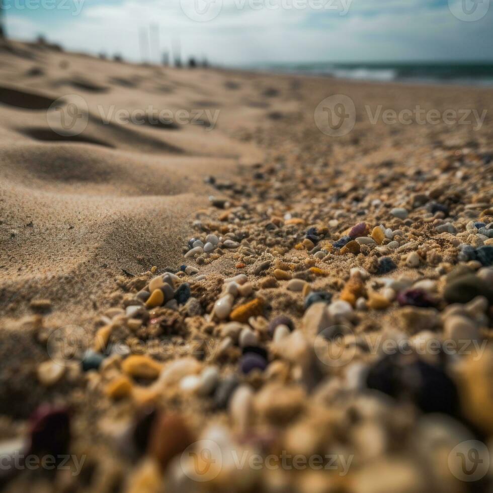 närbild av en kornig sandig strand generativ ai foto