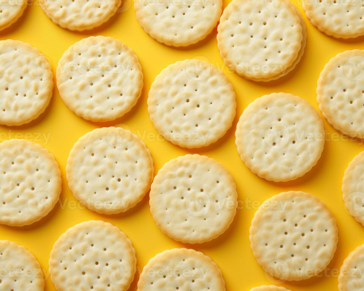 ost crackers på en gul bakgrund generativ ai foto