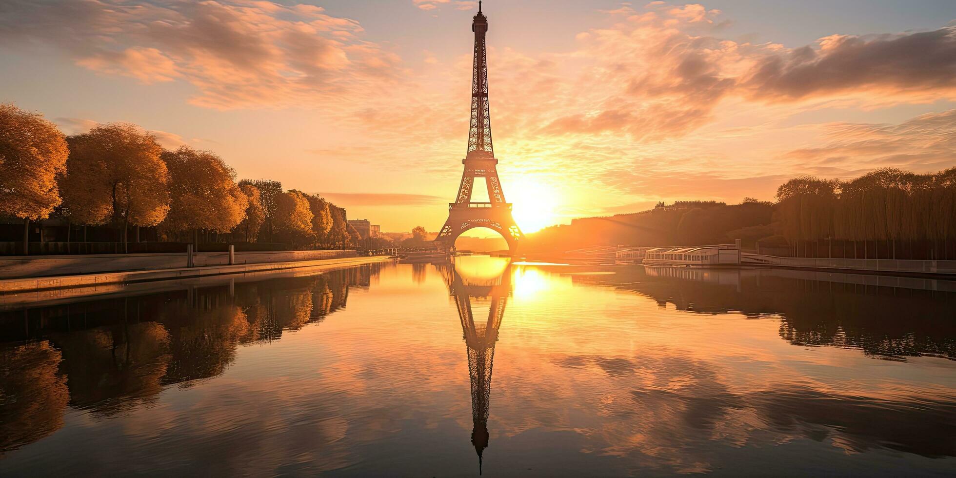 eiffel torn på solnedgång i paris, Frankrike ,generativ ai foto