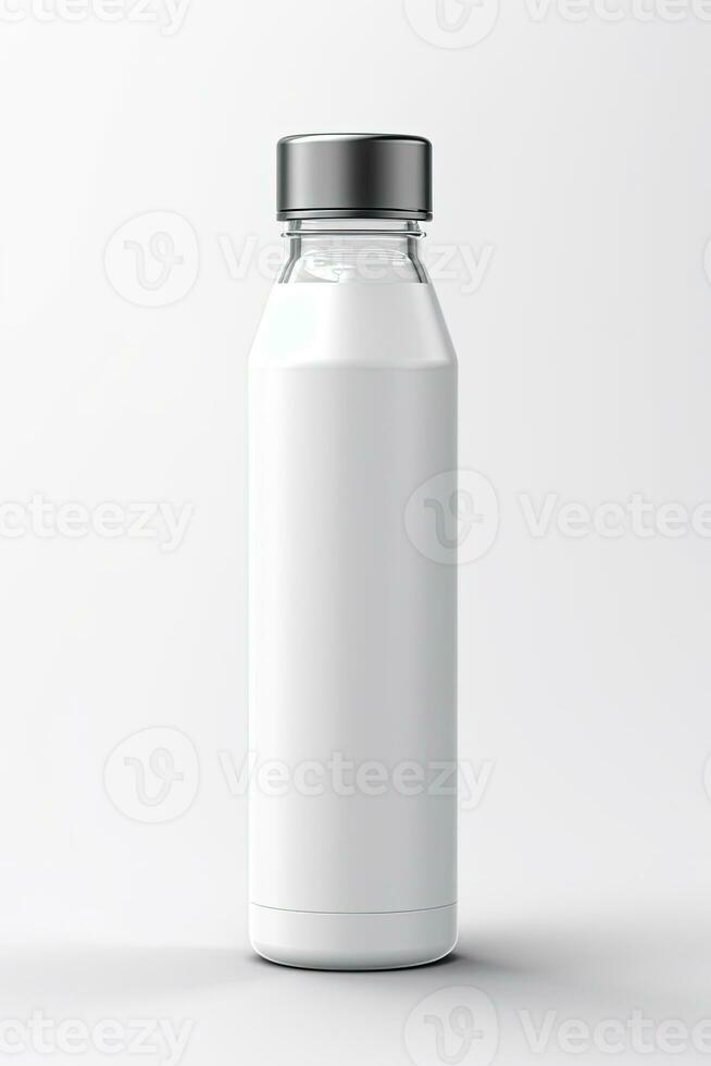 vatten botel attrapp vit med nyanser vit bakgrund, ai genererad foto