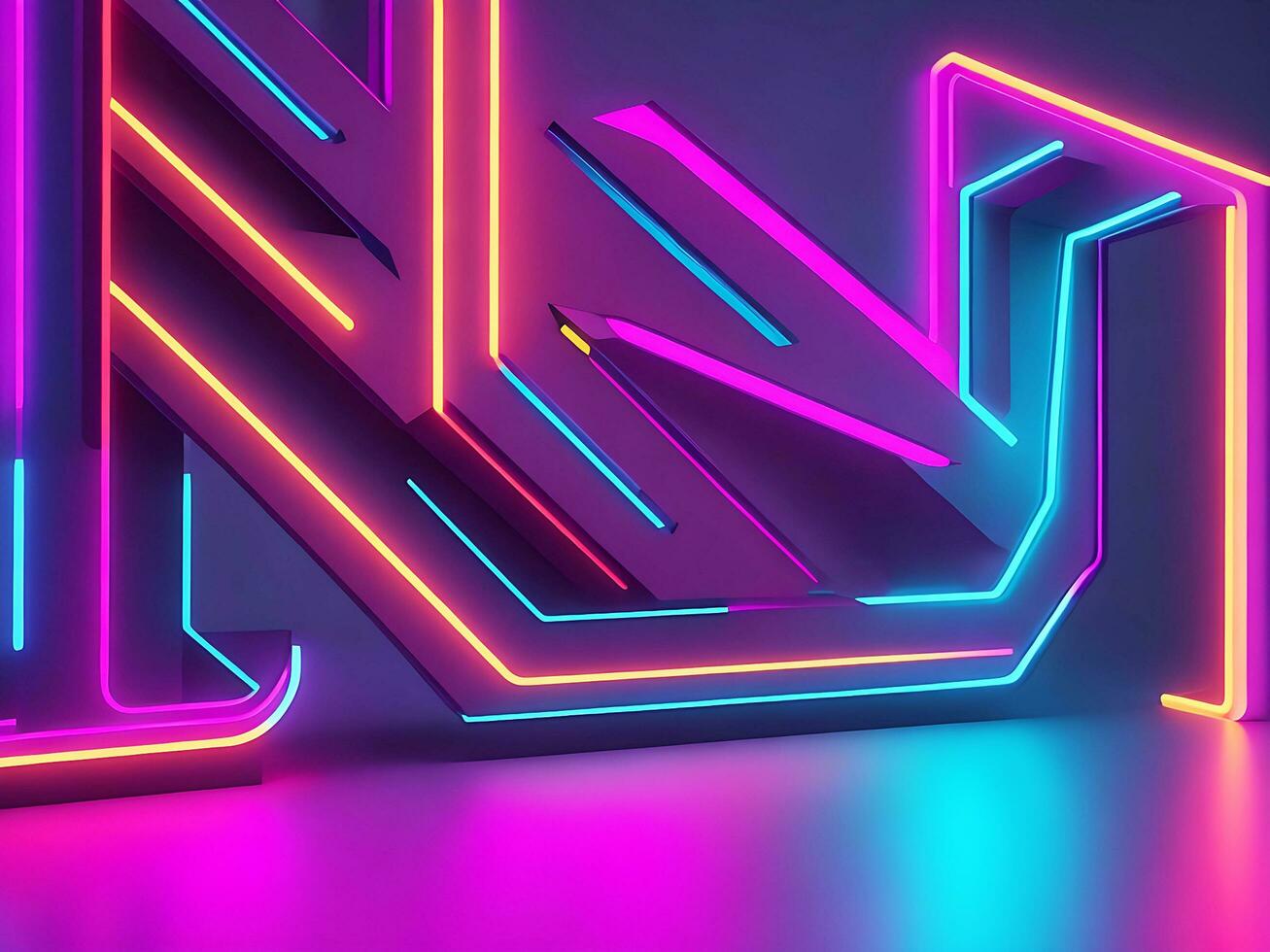 3d framställa, abstrakt ultraviolett bakgrund, rosa violett neon kub perspektiv se, enkel fyrkant geometrisk form, kubisk bur stå inuti de mörk tömma, generativ ai foto