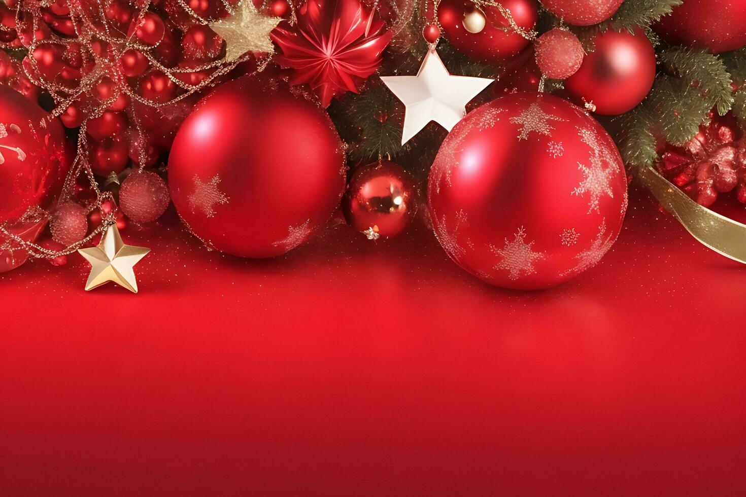 röd jul bakgrund med 3d bollar foto