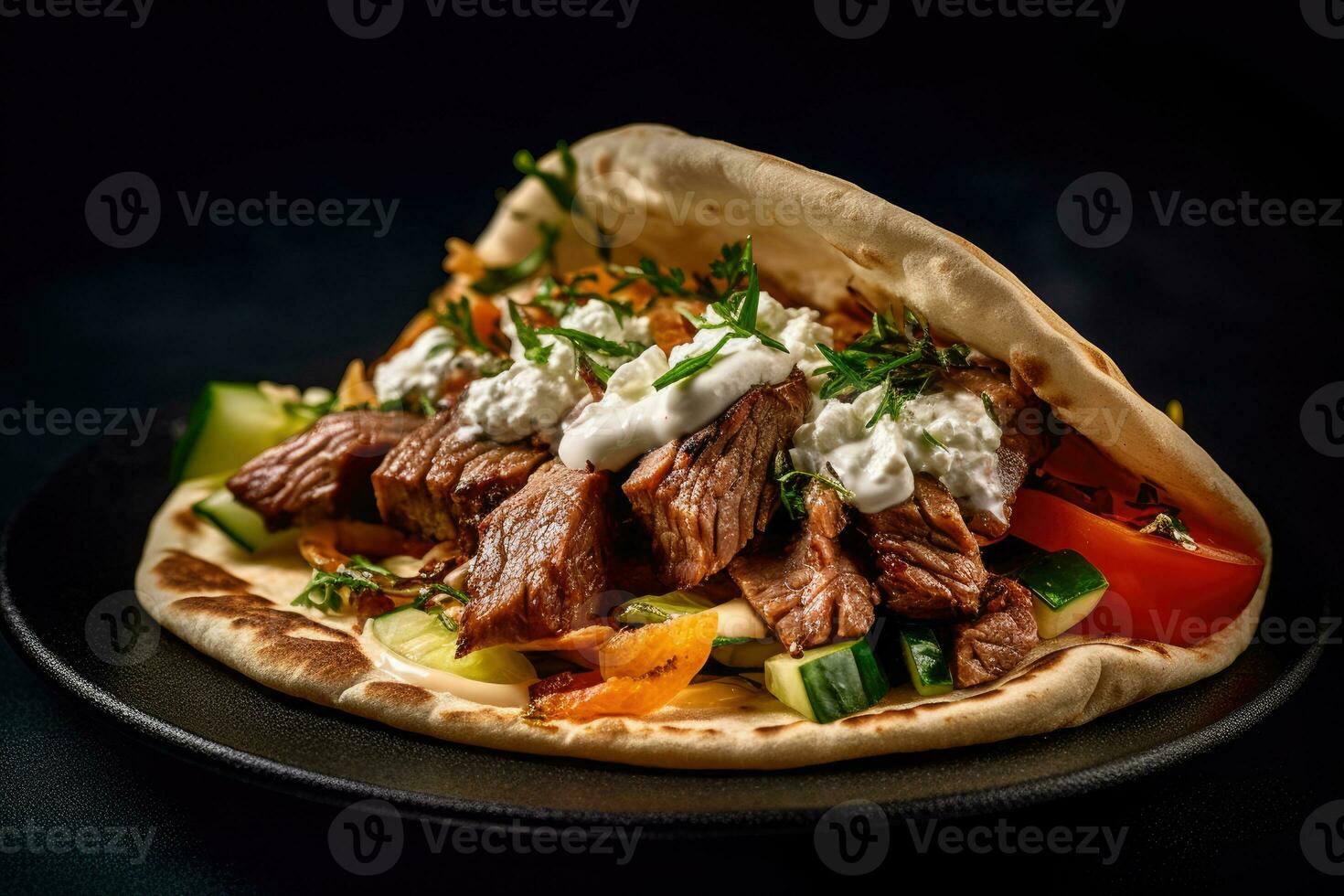 en shawarma med kött och grönsaker på den foto