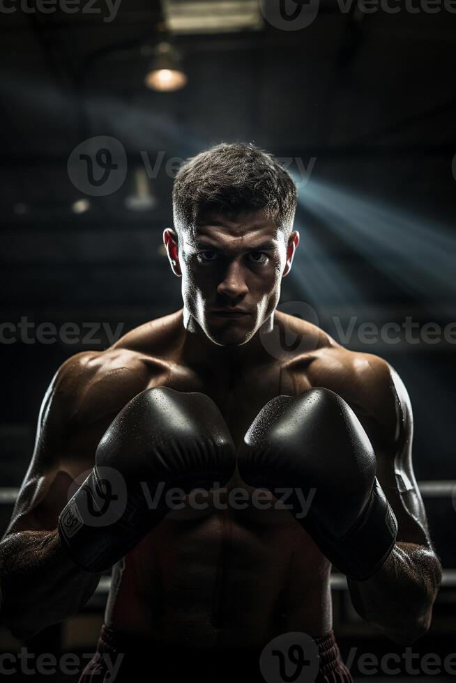 under de boxning ringa lampor - en berättelse av styrka och beslutsamhet ai generativ foto