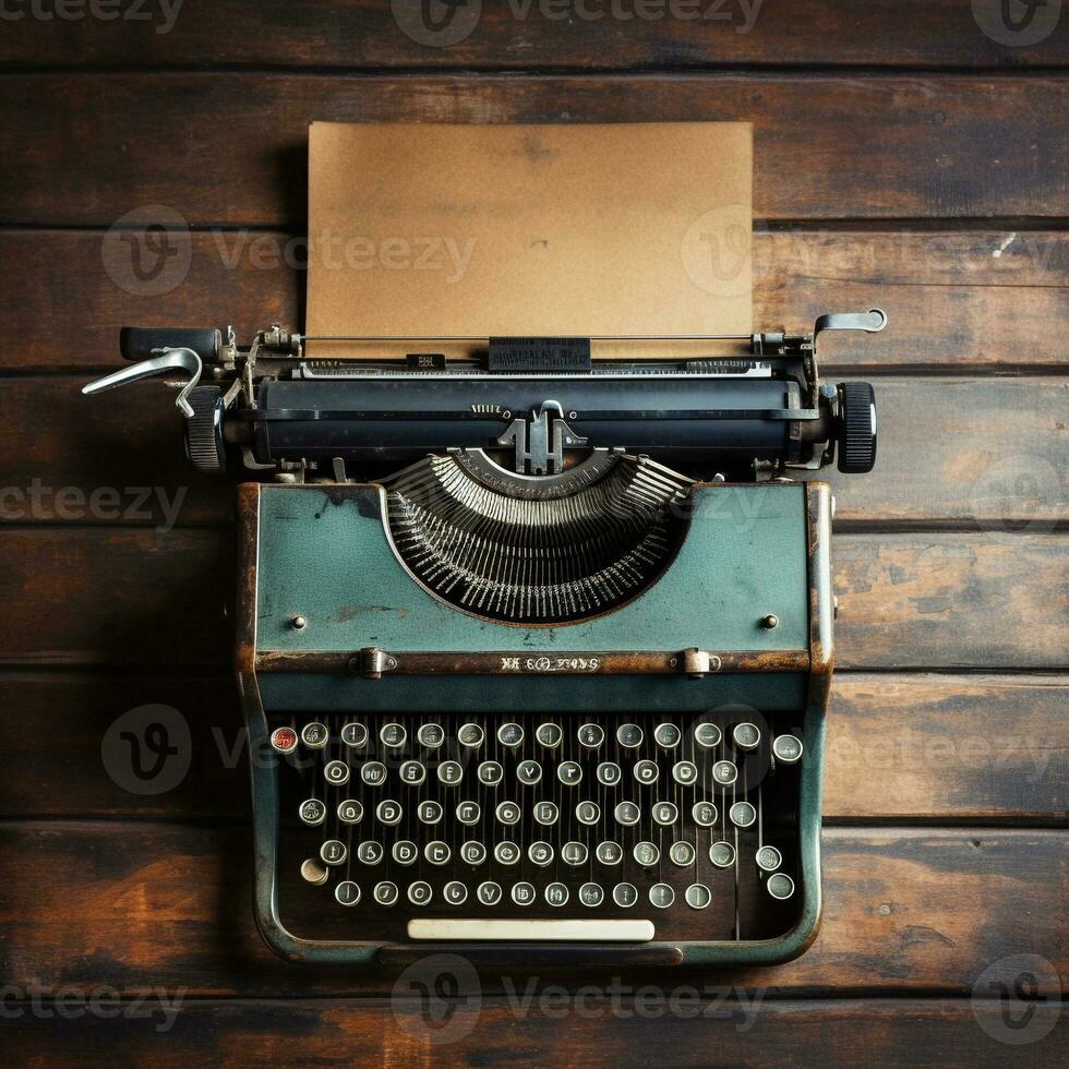 årgång skrivmaskin på rustik trä- bakgrund ai generativ foto