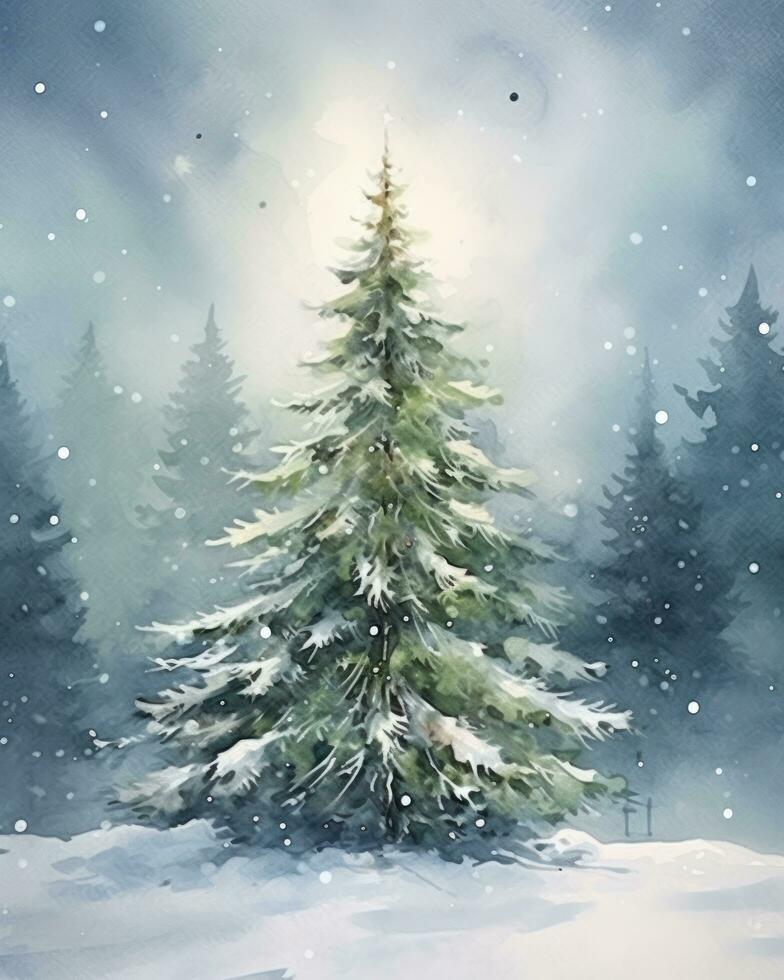 vattenfärg illustration av jul träd foto