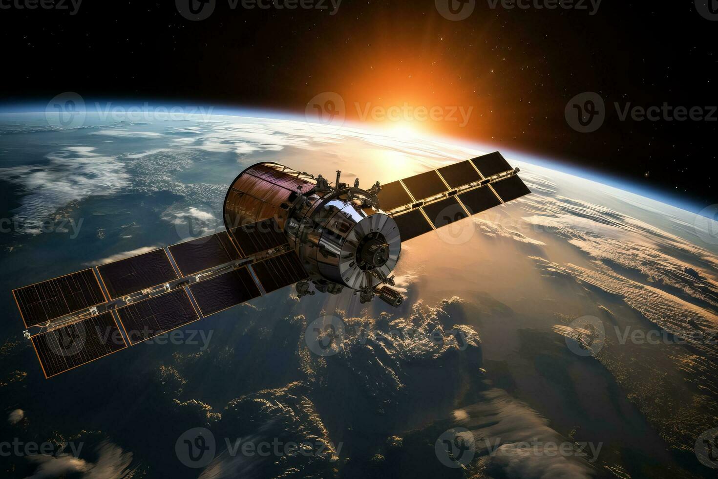 nasa tillhandahåller element för 3d framställa av jord planet tittade med satellit under soluppgång i Plats foto