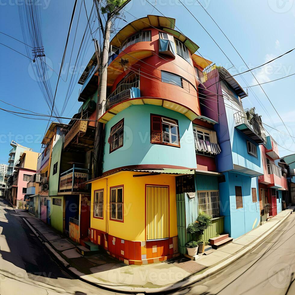 färgrik 360 grader panorama hus av sovrum interiör genererad förbi ai foto