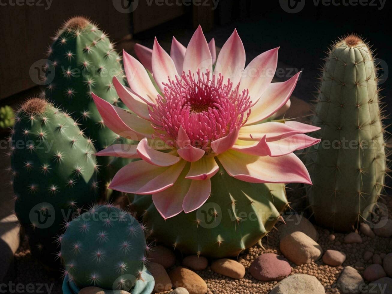 ai generativ kaktus i blomma foto