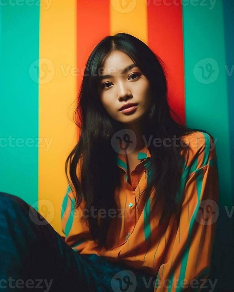 skön asiatisk kvinna mode modell ai genererad foto