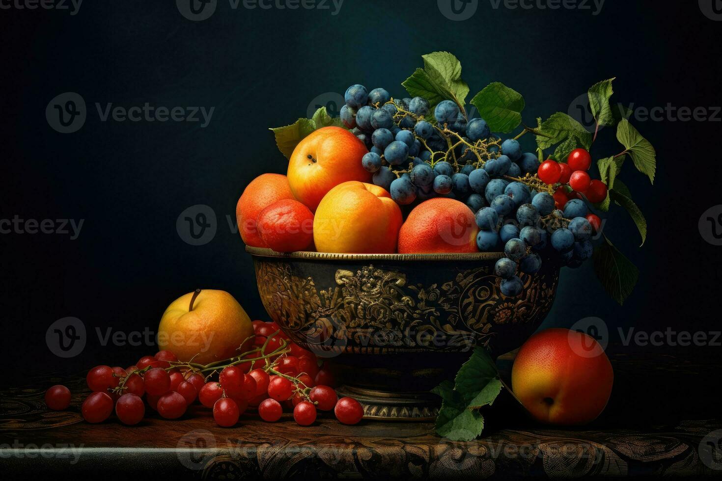 dekorerad slösa skål av blanda frukter, generativ ai foto