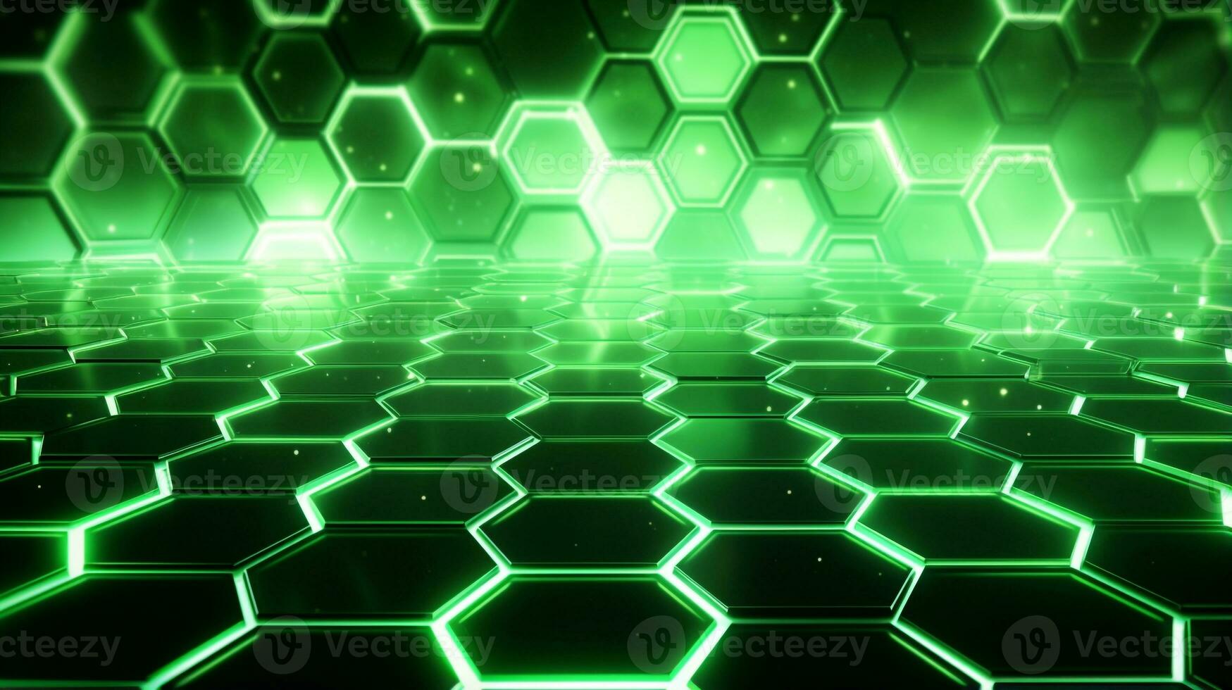 en Häftigt sexhörning form bakgrund med grön neon laser ljus . generativ ai foto