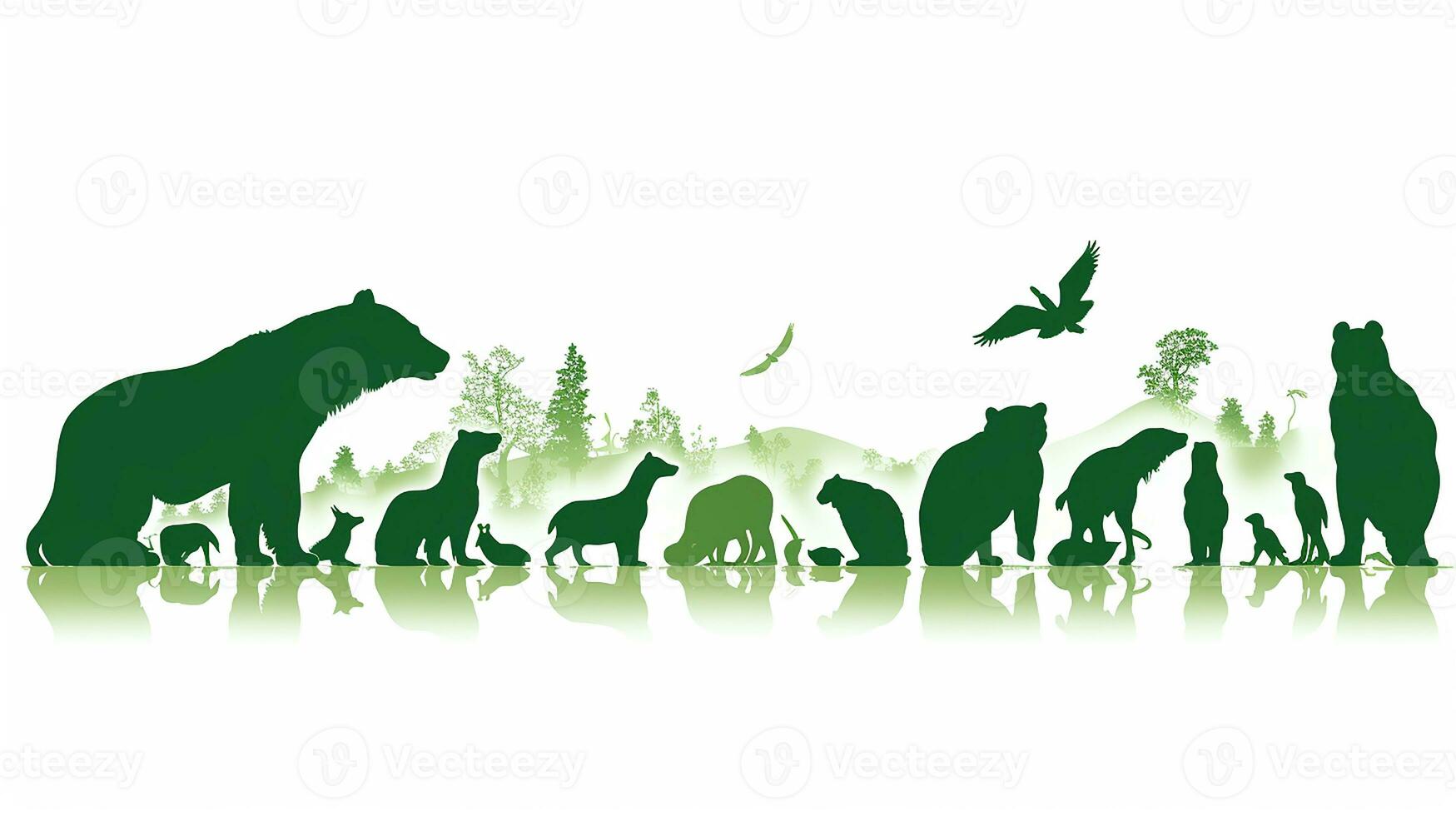 djur- silhuett i grön Färg. generativ ai foto
