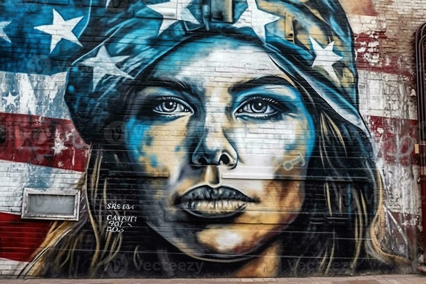 en gata konst mural graffiti målning av en soldat med en hjälm på de vägg foto