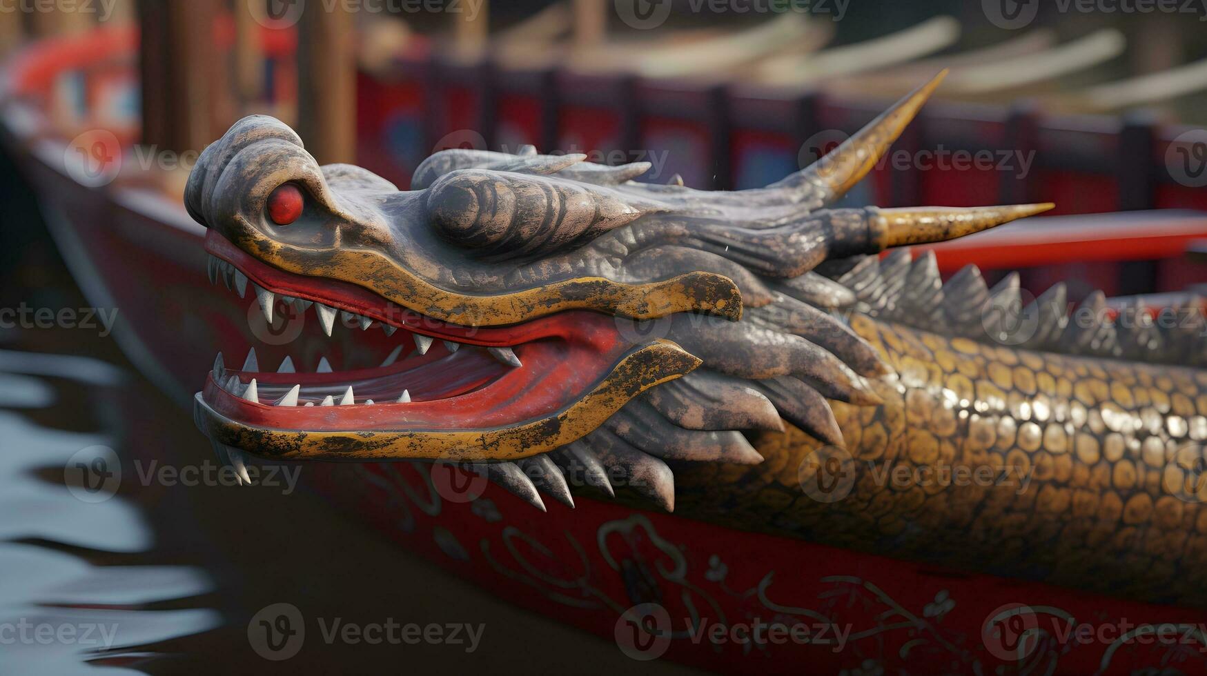 en trä- drake huvud av drake båt foto