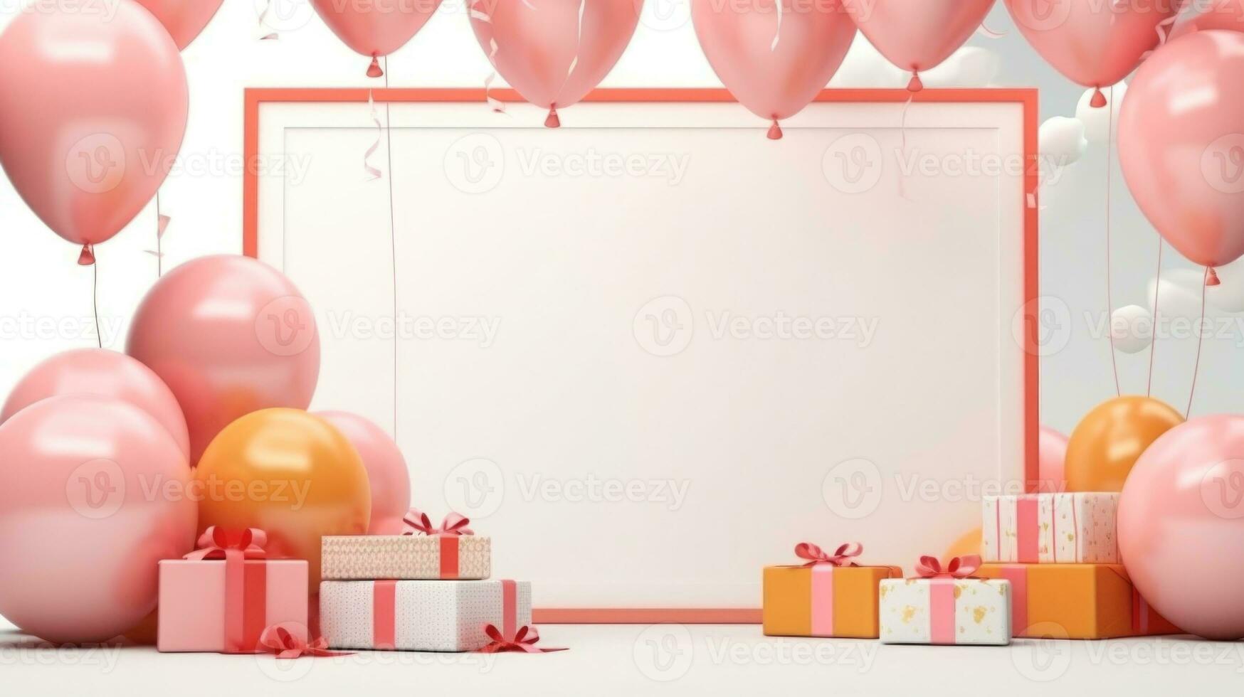 festlig bakgrund med flygande ballonger och gåva lådor. generativ ai foto