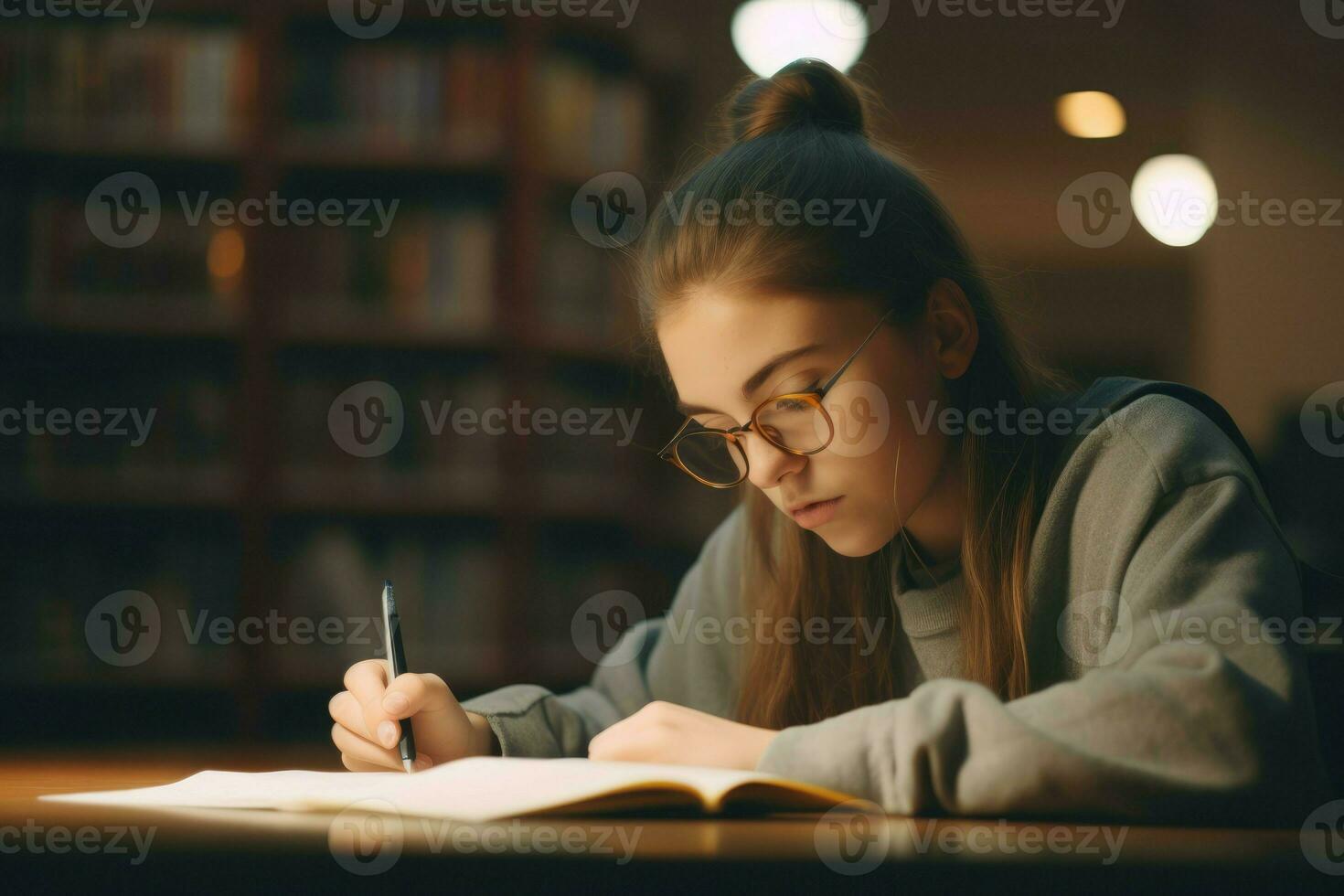 hög skola studerande skrivande. generera ai foto