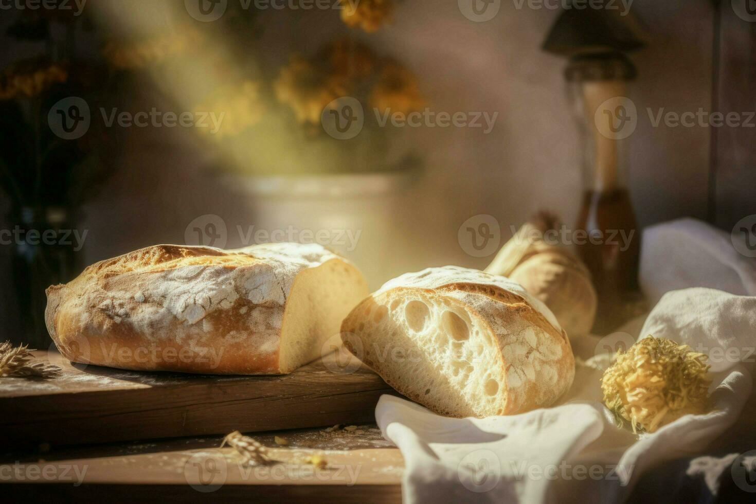 färsk bruka bröd ljus. generera ai foto