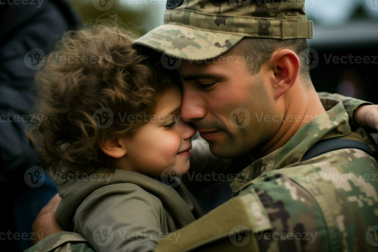 militär återförening far son förälder. generera ai foto