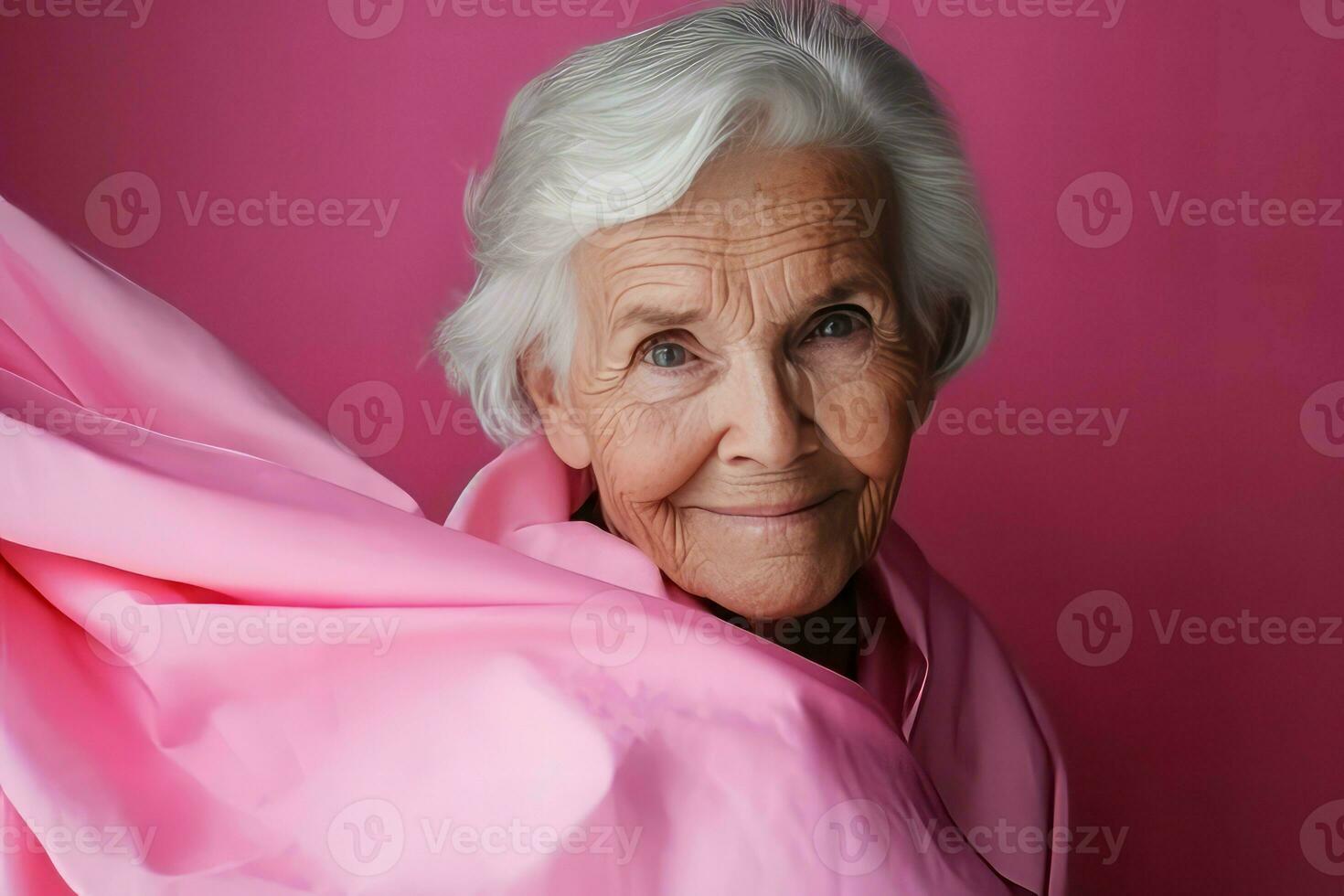 gammal kvinna rosa senior. generera ai foto