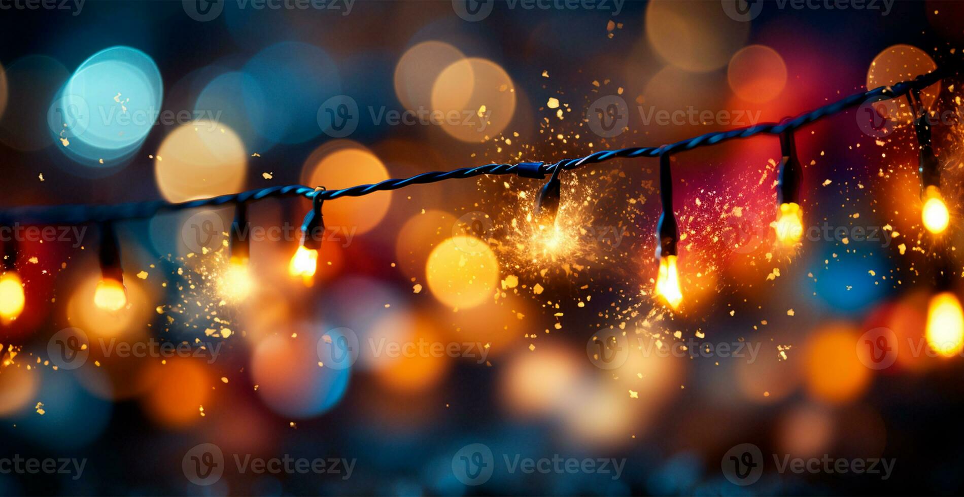 festlig ljus färgad jul krans på suddig bokeh bakgrund, ny år baner - ai genererad bild foto