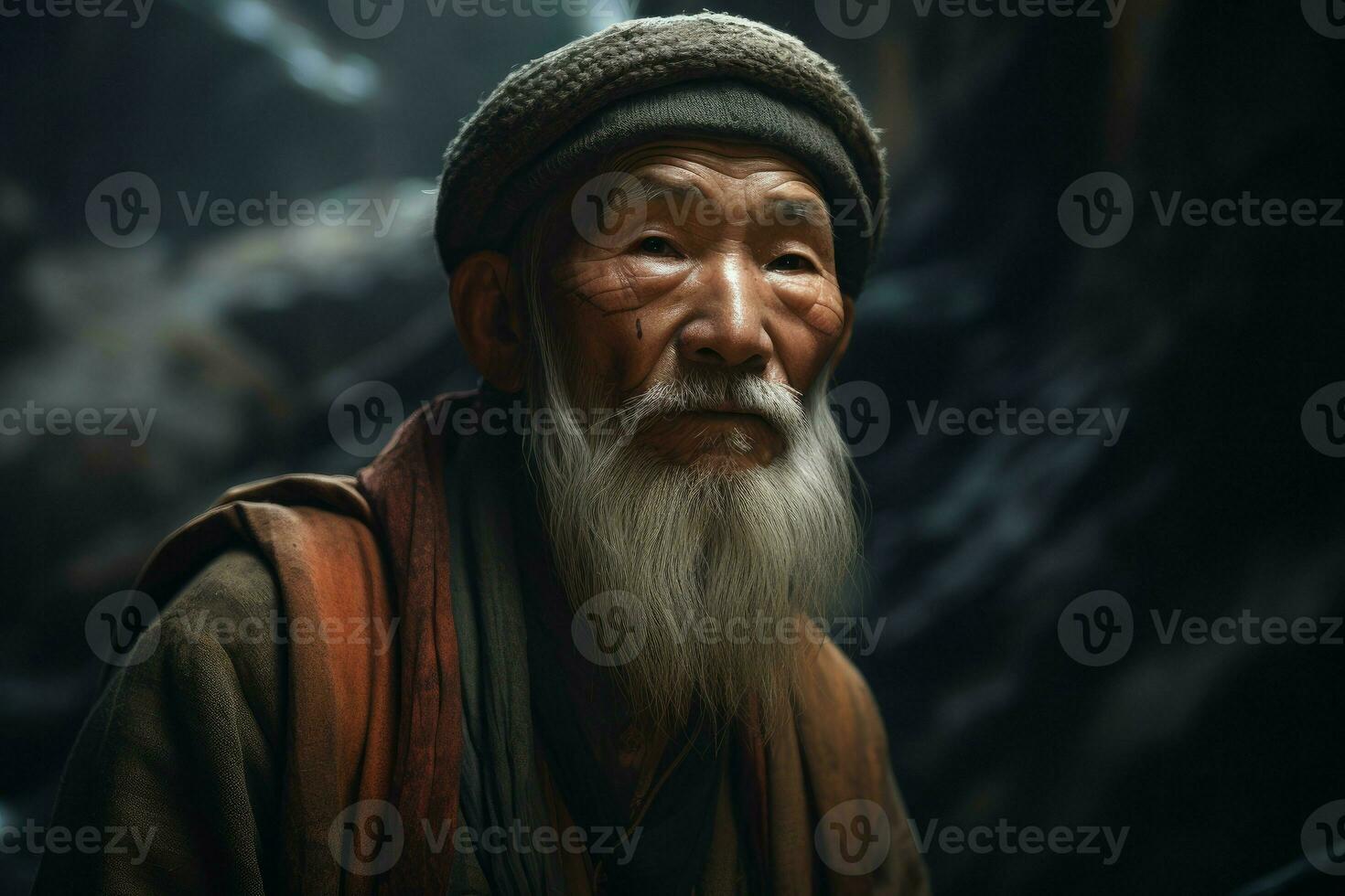 kinesisk gammal man porträtt. generera ai foto
