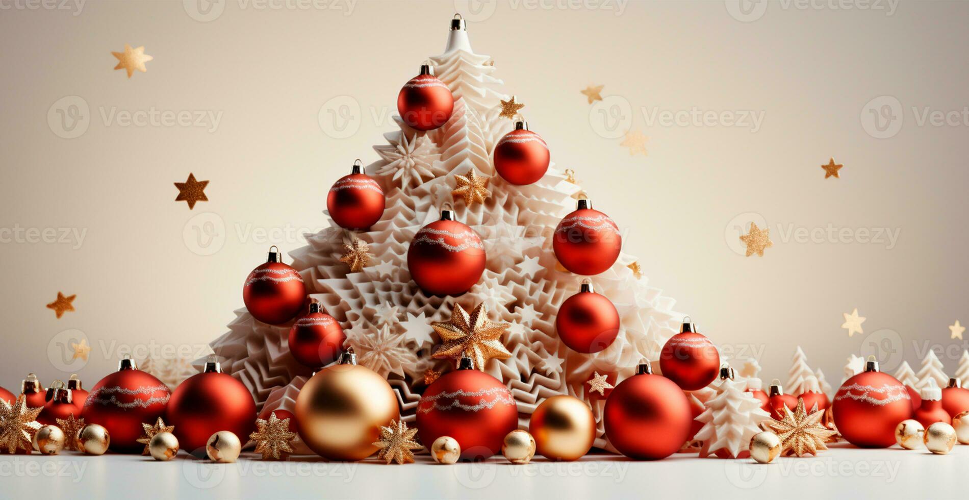 jul träd tillverkad av jul bollar, konfetti på en ljus bakgrund - ai genererad bild foto