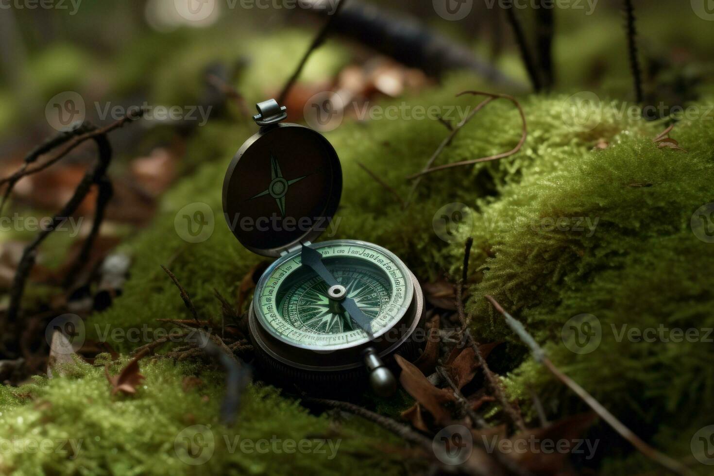 kompass skog djungel turism. generera ai foto