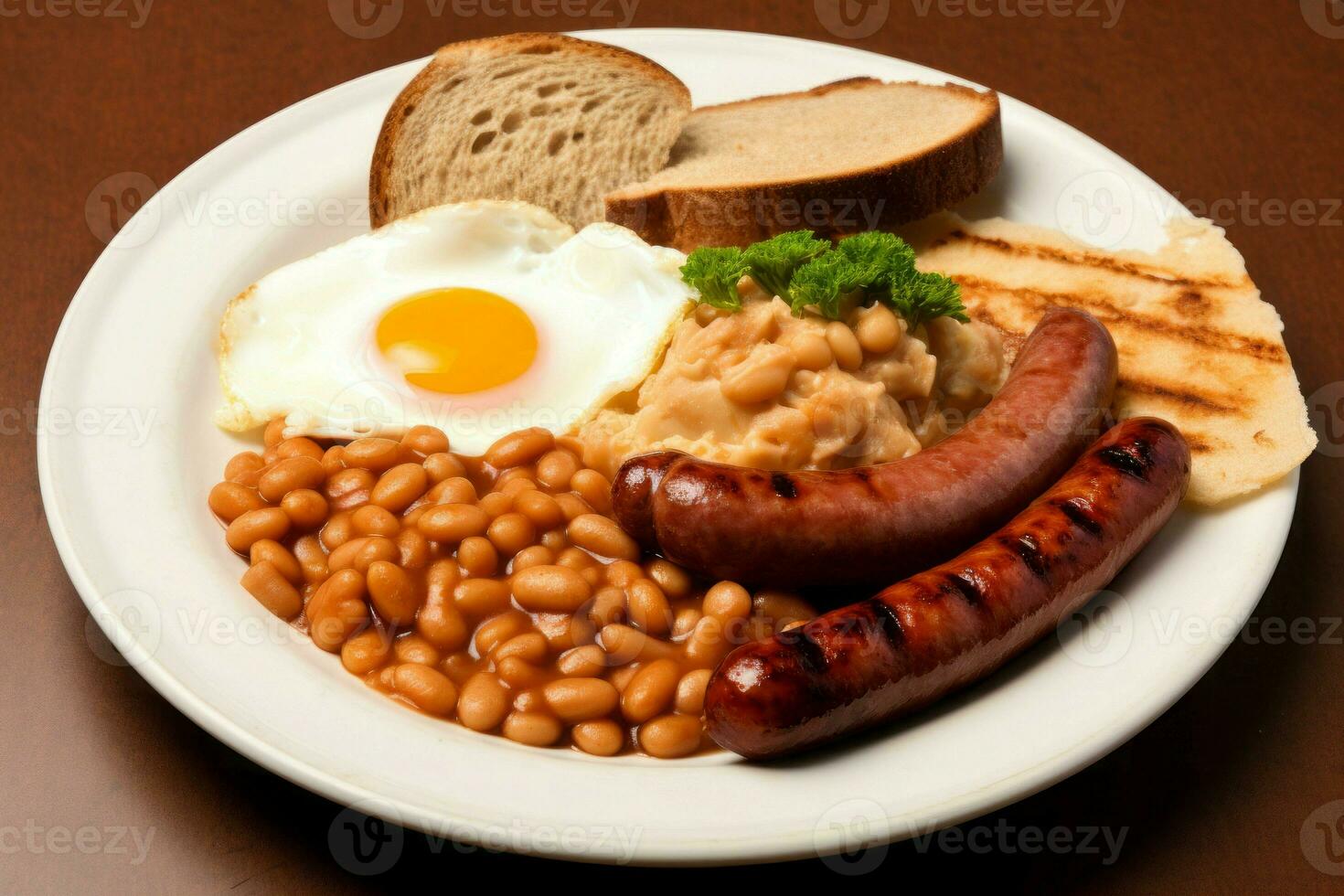 engelsk frukost på tallrik morgon. generera ai foto
