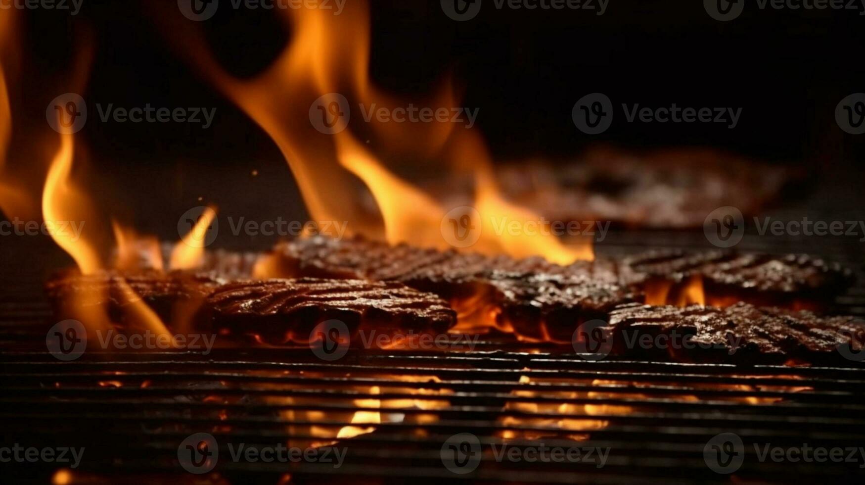 fräsande lågor, eldig grill redo för några läckra utegrill handling. ai genererad foto