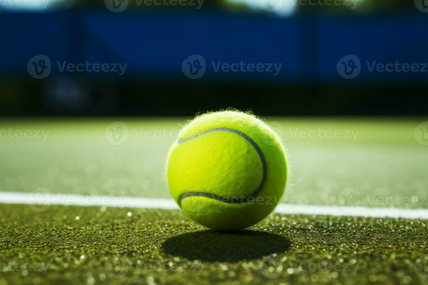 de spel är på som de tennis boll studsar på grön ai genererad foto