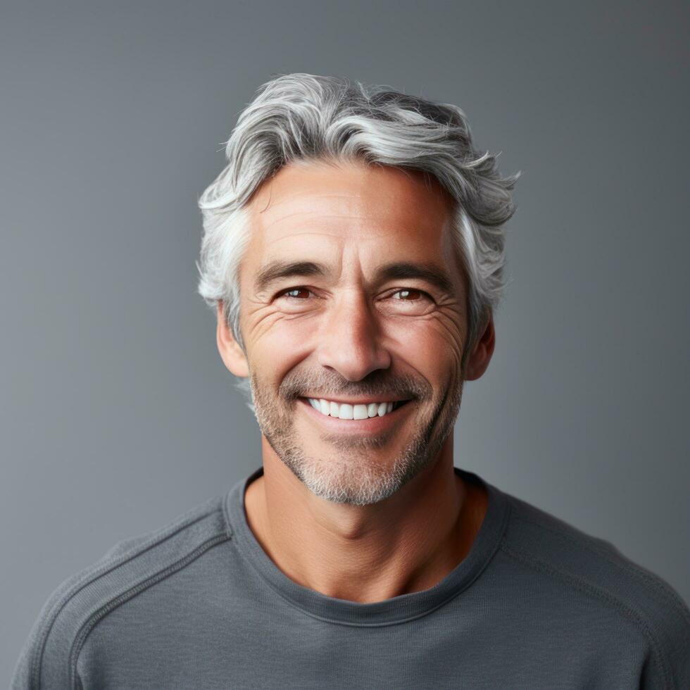 porträtt av en man med grå hår leende foto