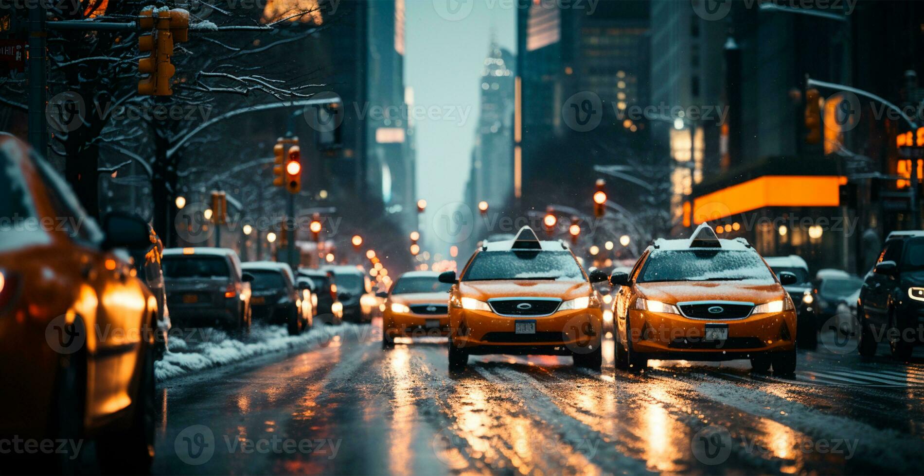 natt snöig jul amerikan stad ny york, ny år Semester, suddig bakgrund - ai genererad bild foto